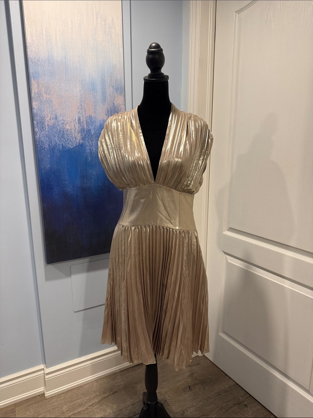 Banana Republic Metallic Gold Plunging Midi Dress